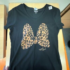 Disney Black T-Shirt with Leopard Print Bow